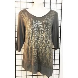 Apt. 9 Top Asymmetrical Hem Gray w/ Metallic Gold
